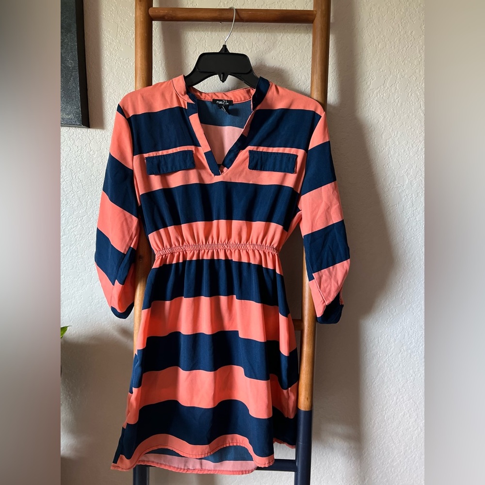 Rue21 Navy and Coral Striped dress
